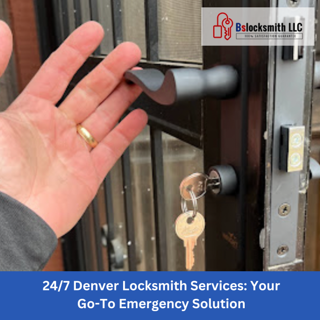 Our Denver Locksmith helping homeowner get into home with new keys after a lockout situation in Denver, CO