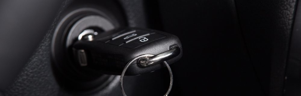 Car ignition key closeup. Car key in the ignition.